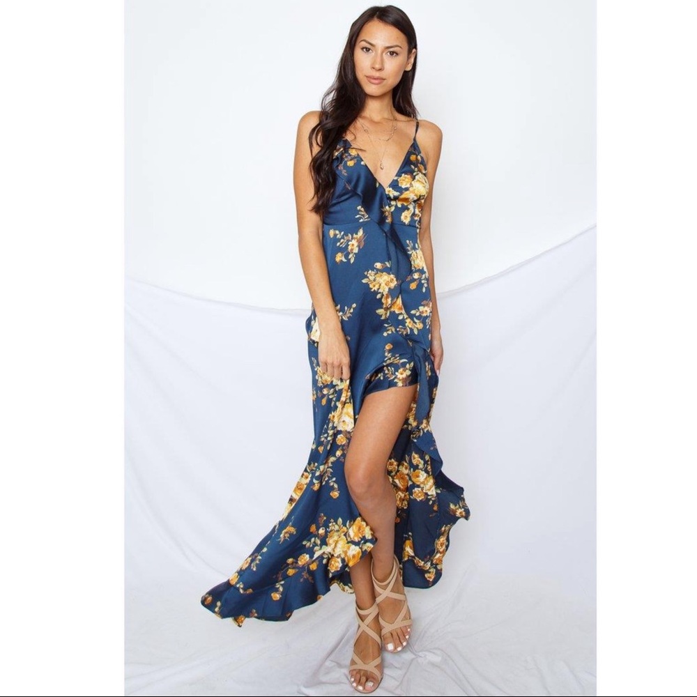 Floral High-Low Ruffle Maxi Dress